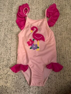 Smocked or not Girls Pink Flamingo Ruffle One-Piece Swimsuit size 6 NEW